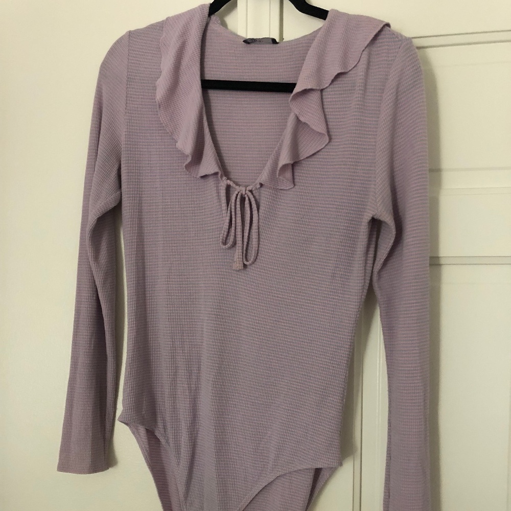Nobody's child - Long sleeved Bodysuit ruffle/tied collar pink/purple - M/L
